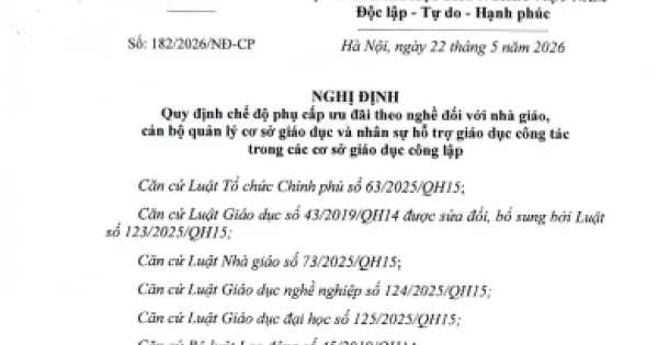 Nghị Định 182/2026/NĐ-CP: Quy Định Mới Nhất Về Phụ Cấp Ưu Đãi Nghề Cho Nhà Giáo
