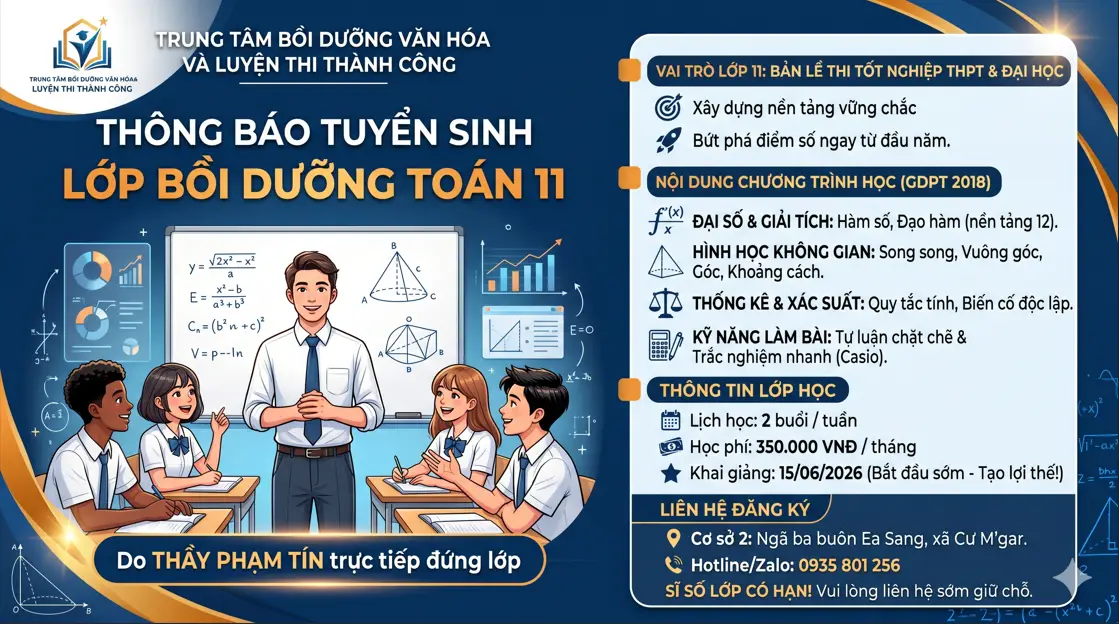 📢 THÔNG BÁO TUYỂN SINH LỚP TOÁN 11 THẦY PHẠM TÍN - NĂM HỌC 2026-2027